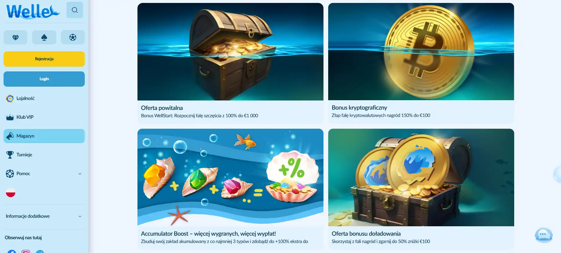 Panel promocji Welle Casino wymagający sprawdzenia aktualnych warunków