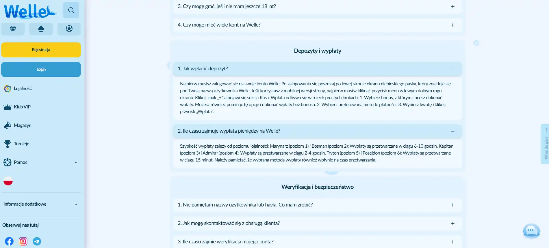 Rzeczywista sekcja kasjera Welle z dostępnymi metodami płatności